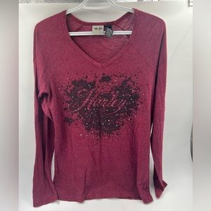 Women's Long Sleeve Harley Davidson Tee - Red